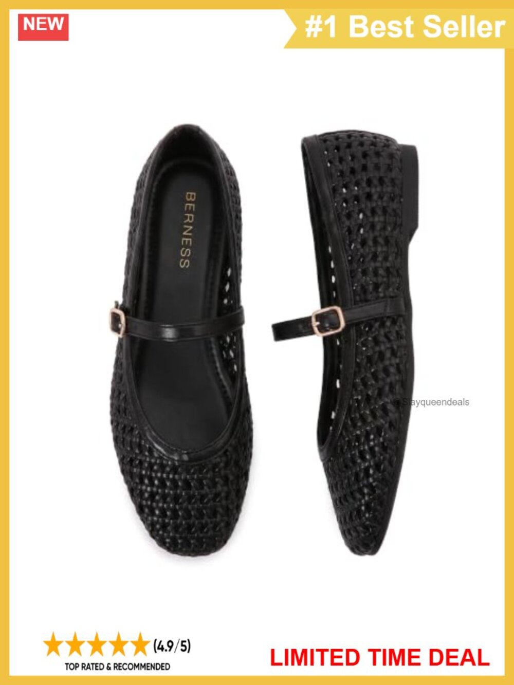Woven Mesh Square Toe Mary Jane Ballet Flats